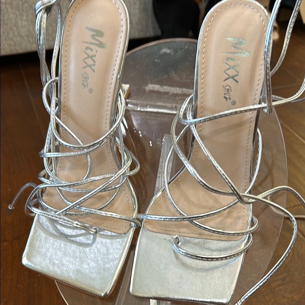 Mixx Shuz Silver Strappy Heels